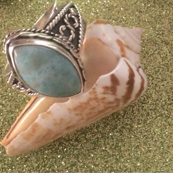 Hand Crafted Jewelry - NWOT Larimar and sterling ornate thick band ring 925